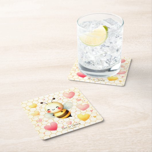 幸せカラフルな小さな蜂蜜ビーベイビーシャワーかわいい スクエアペーパーコースター (インサイチュ)