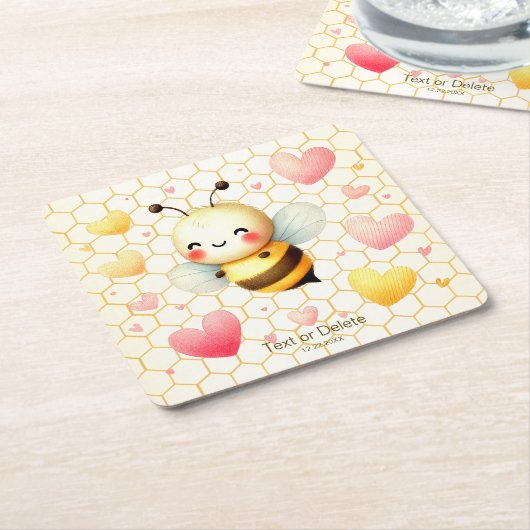 幸せカラフルな小さな蜂蜜ビーベイビーシャワーかわいい スクエアペーパーコースター (アングル)