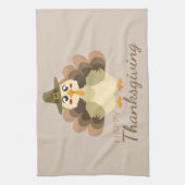 幸せカラフルな感謝祭かわいい七面鳥 キッチンタオル (縦)