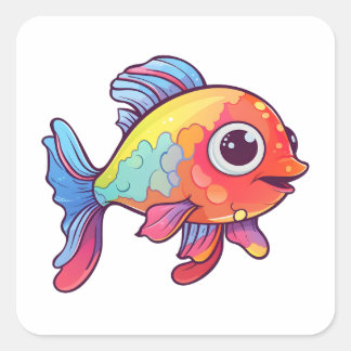幸せカラフルな魚 スクエアシール