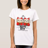 幸せキティコーヒーTシャツ かわいい招き猫 グラフィック Tシャツ (正面)