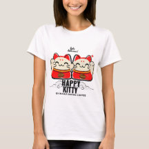 幸せキティコーヒーTシャツ かわいい招き猫 グラフィック