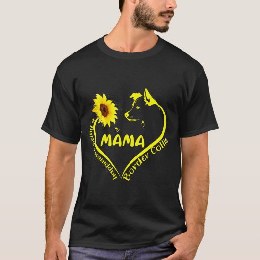 幸せコリー犬縁どママサンフロー Tシャツ (正面)