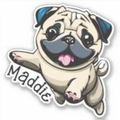 幸せパーソナライズされたな子犬のパグジャンプ シール (正面)