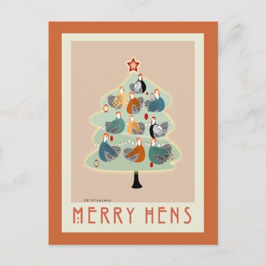 幸せメリーな鶏クリスマスツリーカード、文房具 シーズンポストカード (正面)