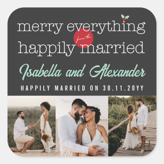 幸せメリーな3枚の写結婚した真から スクエアシール (正面)