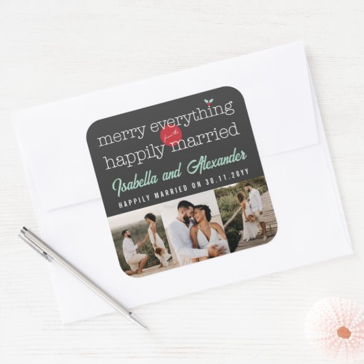 幸せメリーな3枚の写結婚した真から スクエアシール (封筒)