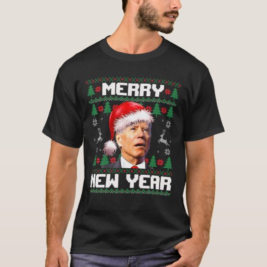 幸せメリー新年の醜いクリスマスセーターSanta Tシャツ (正面)