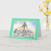 幸せメーデー、猫のmaypoleの踊り、挨拶状は カード (黄色い花)