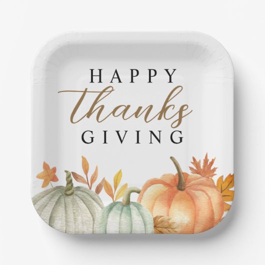 幸せモダンな感謝祭 |秋葉 ペーパープレート (正面)