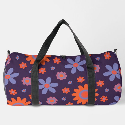 幸せレトロ花可愛い70sヒッピーデイジー柄 ダッフルバッグ (裏面)