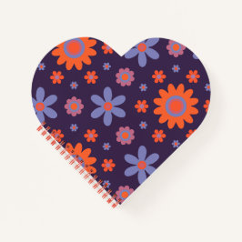 幸せレトロ花可愛い70sヒッピーデイジー柄 ノートブック