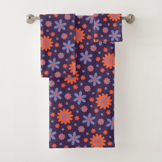 幸せレトロ花可愛い70sヒッピーデイジー柄 バスタオルセット (インサイチュ)