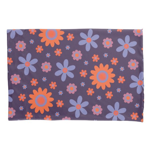 幸せレトロ花可愛い70sヒッピーデイジー柄 枕カバー (正面)