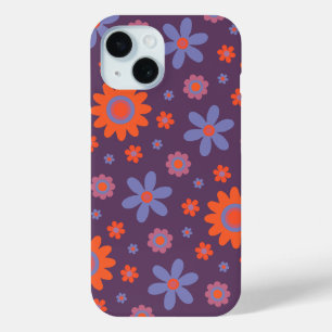 幸せレトロ花可愛い70sヒッピーデイジー柄 iPhone 15ケース
