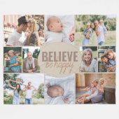 幸せ信じに10フォトコラージュニュートラルBeige フリースブランケット (正面(横))