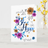 幸せ前向き引用文ブルーパープル金ゴールド花 カード (黄色い花)