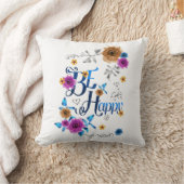 幸せ前向き引用文ブルーパープル金ゴールド花 クッション (ブランケット)