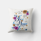 幸せ前向き引用文ブルーパープル金ゴールド花 クッション (裏面)