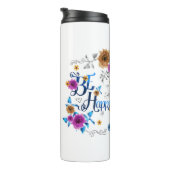 幸せ前向き引用文ブルーパープル金ゴールド花 タンブラー (回転右)