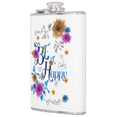 幸せ前向き引用文ブルーパープル金ゴールド花 フラスク (左)