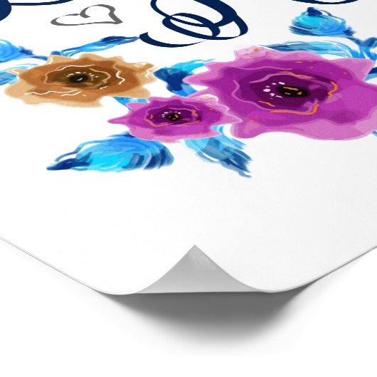 幸せ前向き引用文ブルーパープル金ゴールド花 ポスター (角)