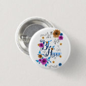 幸せ前向き引用文ブルーパープル金ゴールド花 缶バッジ (正面&裏面)