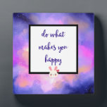 幸せ引用文とシュール雲とバニー フォトプラーク<br><div class="desc">引用文の飾り付け感動的引用文は「幸せになること」と言う。可愛い図解入りの、写真付きのかわいいバニー顔がハートを持って。背景は抽象芸術の水の色絵画で、柔らかいパステルカラーに光る宇宙雲。</div>