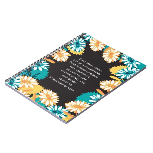 幸せ引用文とデイジー花柄 ノートブック (左側)