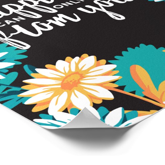 幸せ引用文とデイジー花柄 ポスター (角)