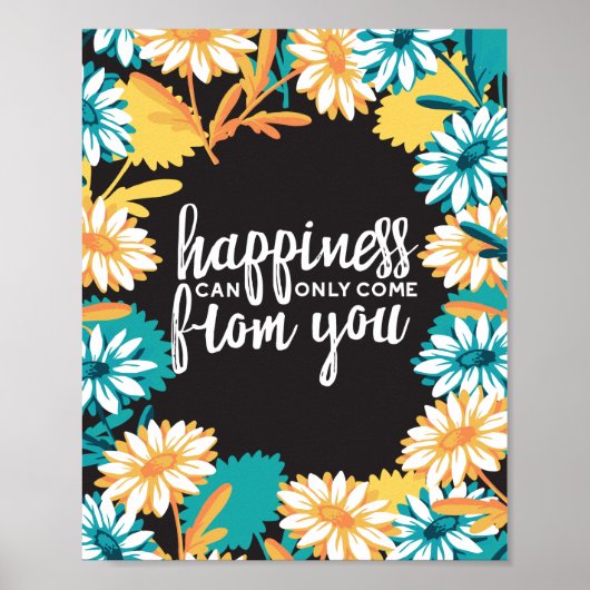 幸せ引用文とデイジー花柄 ポスター (正面)