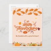 幸せ感謝していの日、感謝祭のお祝い シーズンポストカード (正面/裏面)
