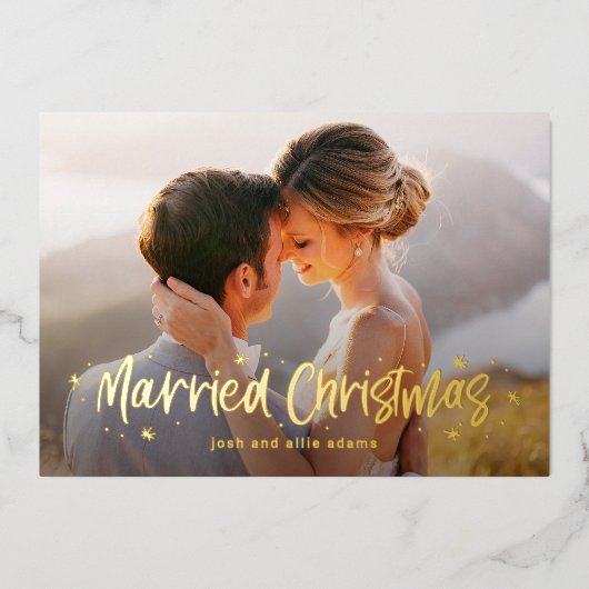 幸せ描に結婚したクリスマス実在フォイルカード 箔シーズンカード (正面)