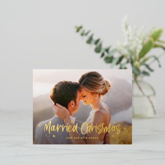 幸せ描に結婚した実在クリスマス箔はがき 箔シーズンポストカード (立ち正面)