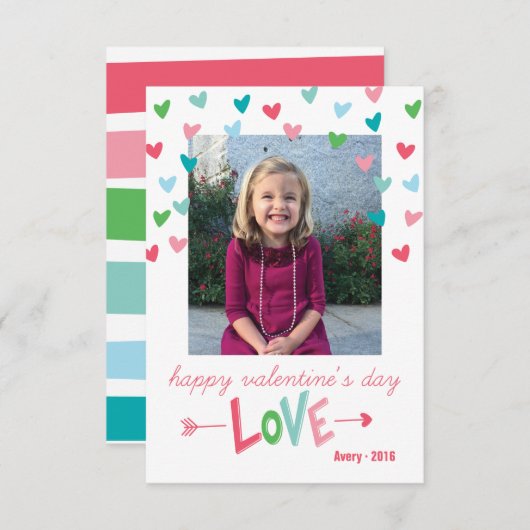 幸せ数々のな色のハートバレンタインの写真カード 招待状 (正面/裏面)