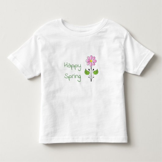 幸せ春グリーンタイプとピンクの花 トドラーTシャツ (正面)