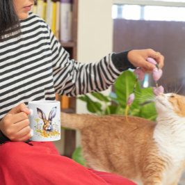 幸せ春水色うさぎ黄色の花マグカップ コーヒーマグカップ