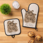 幸せ最高のな感謝祭を祈る 鍋つかみ&鍋敷きセット (トップダウン)