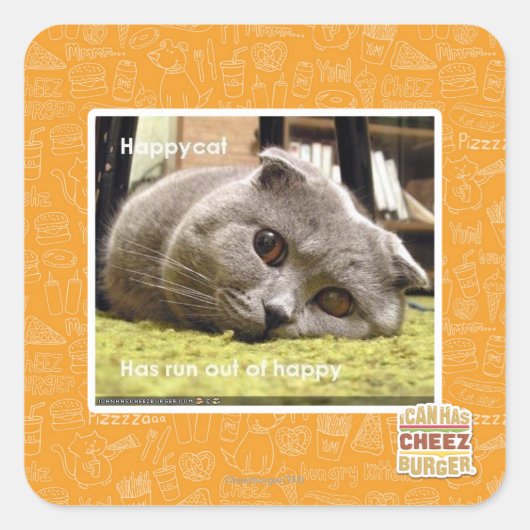 幸せ猫、幸せ スクエアシール (正面)