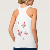 幸せ遠くになピンクの光沢のある蝶タンクのトップに飛ぶ タンクトップ (裏面)