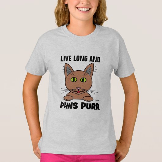 幸せ長寿にひとなみにおごれや猫Tシャツ Tシャツ (正面)
