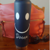 幸せ顔グラフィックパーソナライズ青いウォーターボトル ウォーターボトル