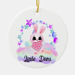幸せ魔法の甘い虹のバニー セラミックオーナメント