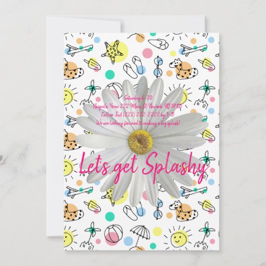 幸せ1位。誕生日招待状スプラッシュスイミング 招待状 (裏面)