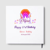 幸せ21th誕生日ピンク追加の名前モノグラムレインボー ゲストブック (裏面)