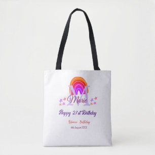 幸せ21th誕生日ピンク追加の名前モノグラムレインボー トートバッグ