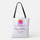 幸せ21th誕生日ピンク追加の名前モノグラムレインボー トートバッグ (裏面)