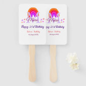 幸せ21th誕生日ピンク追加の名前モノグラムレインボー ハンドファン (正面&裏面)