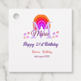 幸せ21th誕生日ピンク追加の名前モノグラムレインボー フェイバータグ