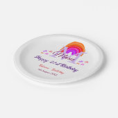 幸せ21th誕生日ピンク追加の名前モノグラムレインボー ペーパープレート (アングル)